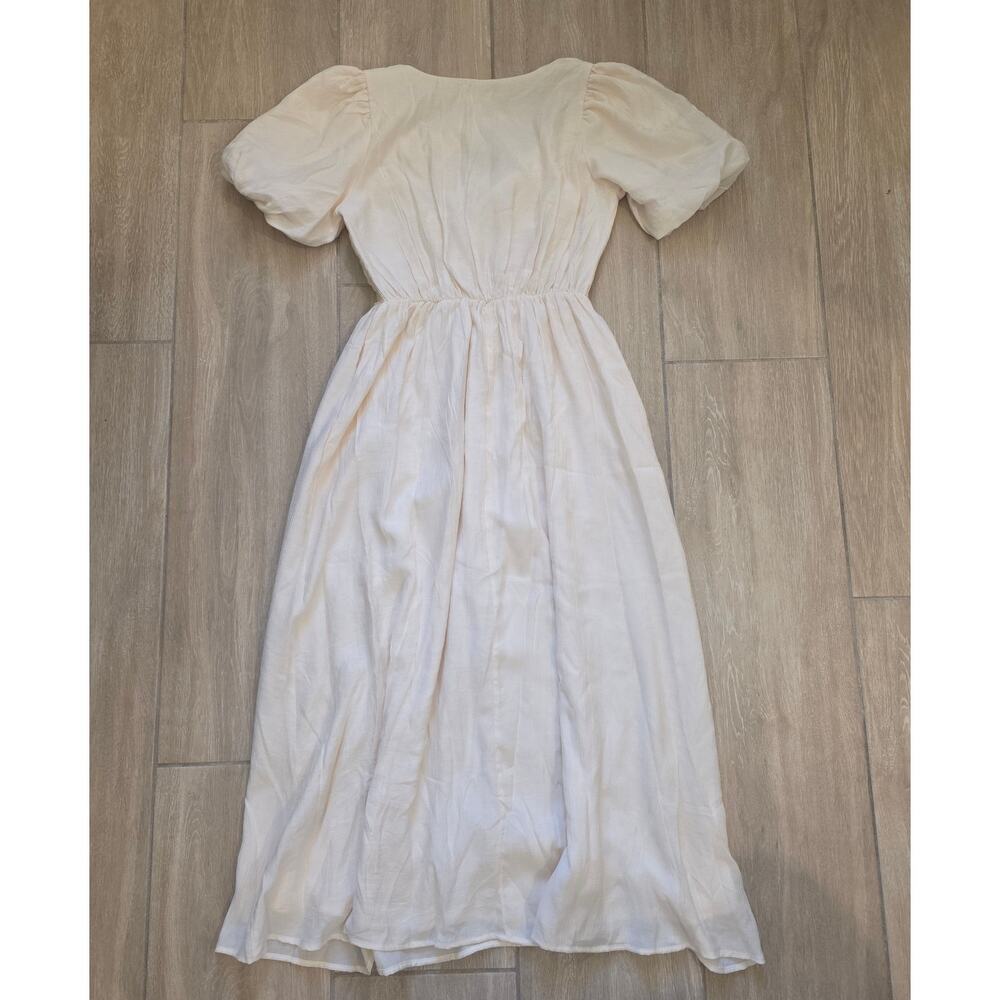 Roolee NWT Maxi Dress Womens Small Ivory Puff Sleeve Cottagecore Lace Bow - Picture 6 of 12